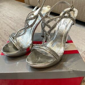 Women's Silver Rhinestone Slingback Heels - Elegant Evening Sandals